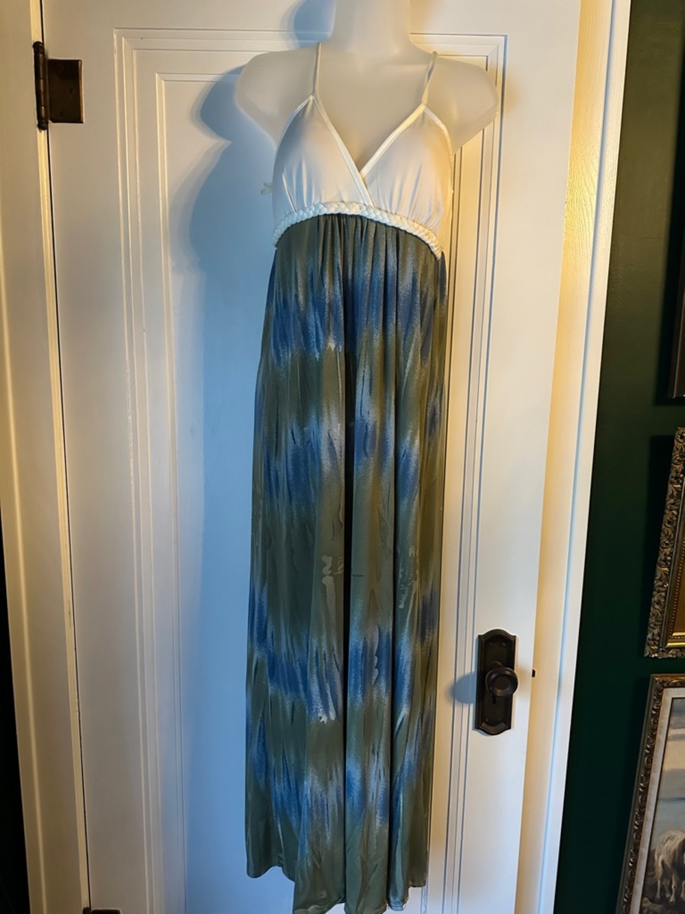 Cristinalove White and Olive Green Blue Ombre Maxi Dress
